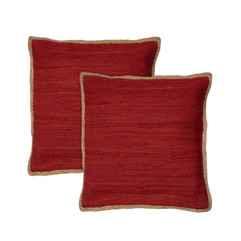 HomeRoots Set of Two 20" Red Cotton And Jute Throw Pillows with Texture image number 0