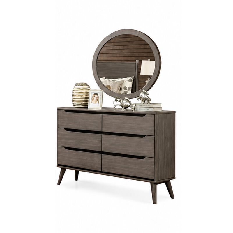 Leyla 5pc Queen Bedroom Set, 2 Nightstands, Oval Mirror, Gray Wood image number 2