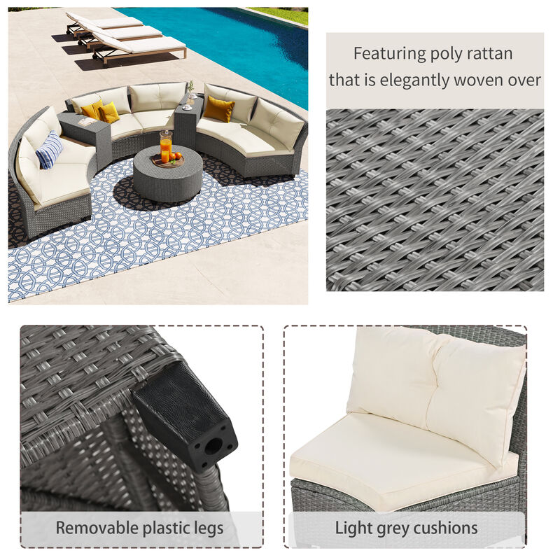 Merax Patio Furniture Set, 6 Piece Patio Conversation Set, Fan-Shaped Rattan Suit Combination with Cushions and Table