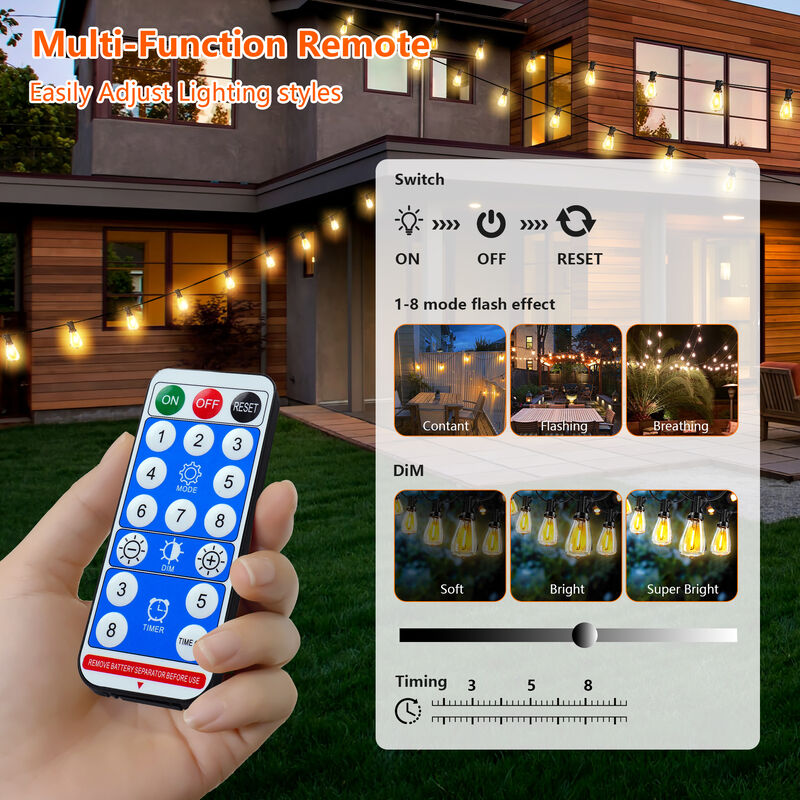 15-Light 60 ft. Outdoor Solar Powered Integrated LED Edison String Light image number 5