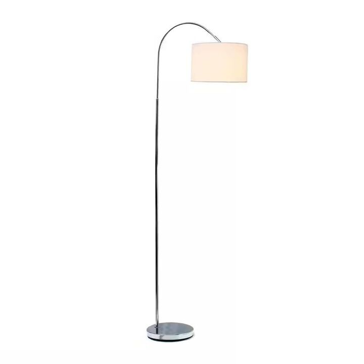 Hivvago Modern Mid-Century Floor Lamp in Brushed Nickel Finish with White Drum Shade