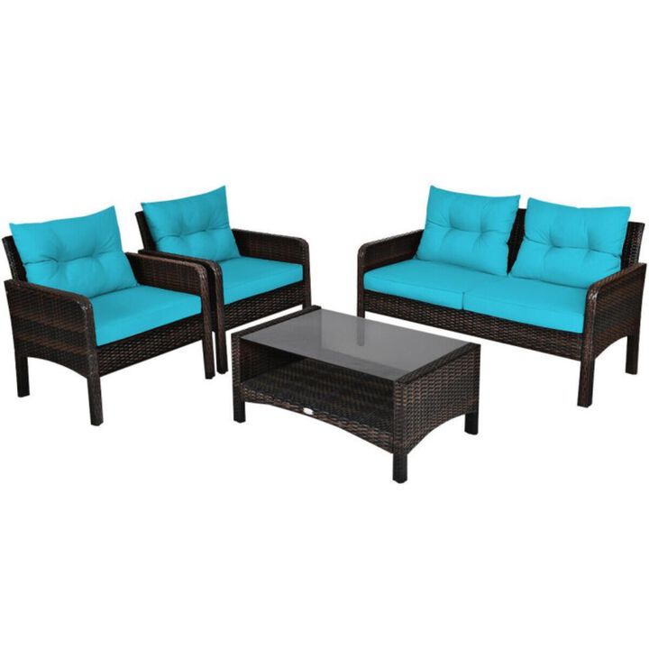 Hivvago 4 Pieces Patio Rattan Sofa Set Free-Combination with Cushion and Coffee Table