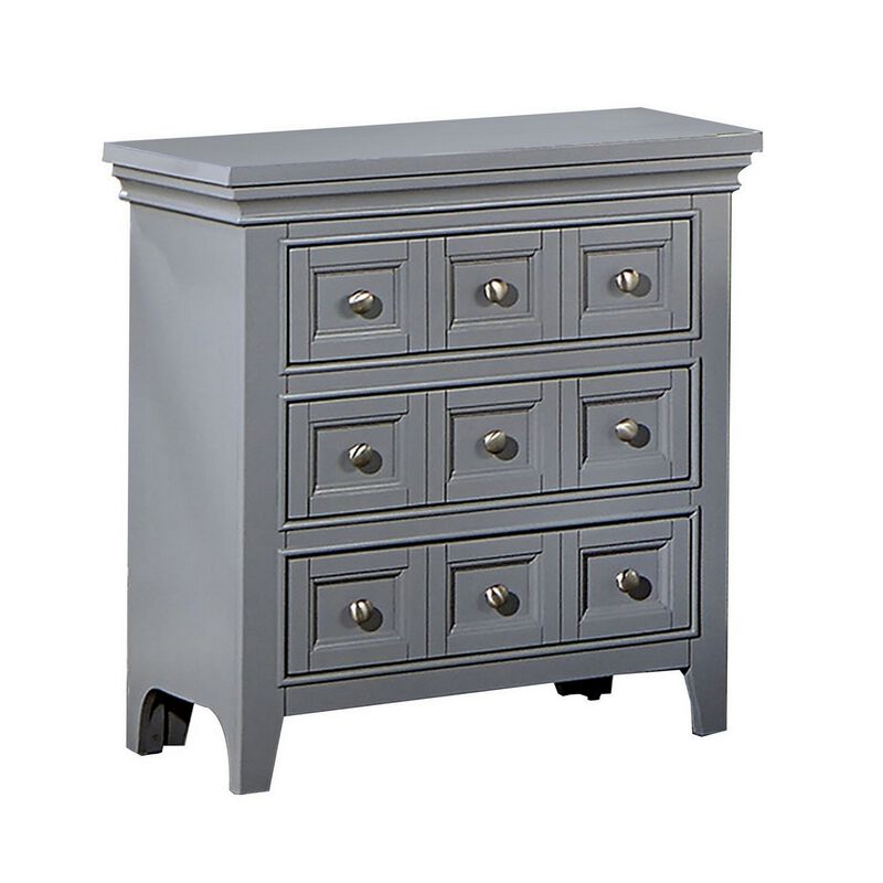 3pc King Bedroom Set, Gray, Chrome Wood, 2 Nightstands image number 3