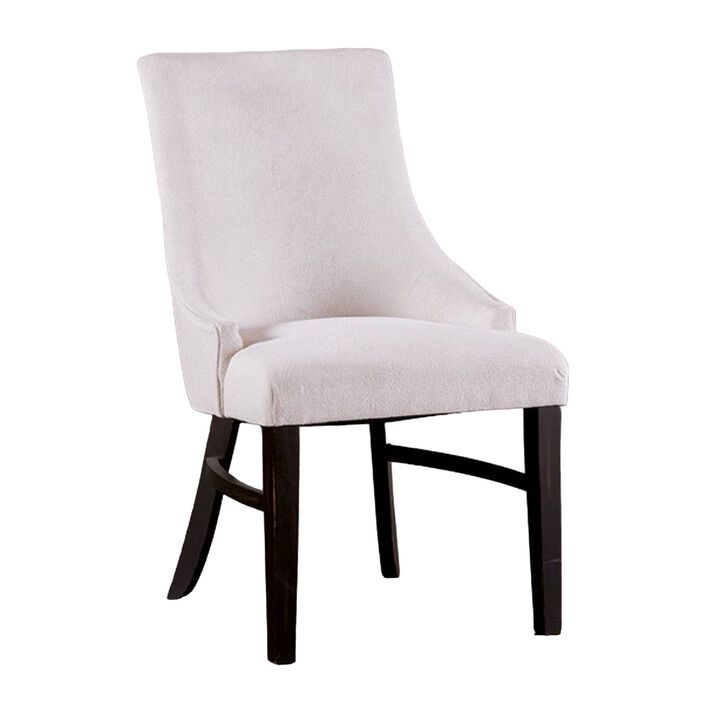 Luke Dining Armchair Set of 2 with Wingbacks, Padded, Black Wood, Beige - Benzara