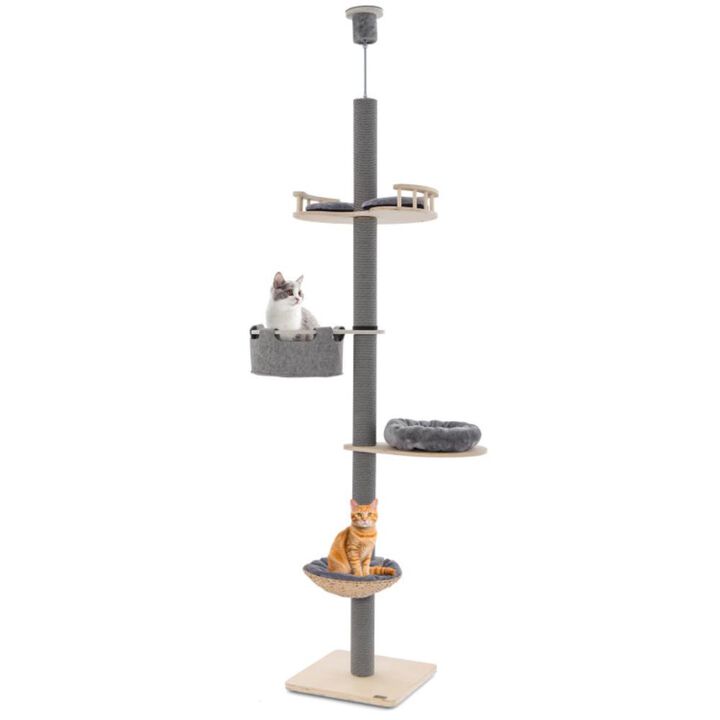 Hivvago Floor to Ceiling Cat Tree with 93 Inch-107 Inch Adjustable Height