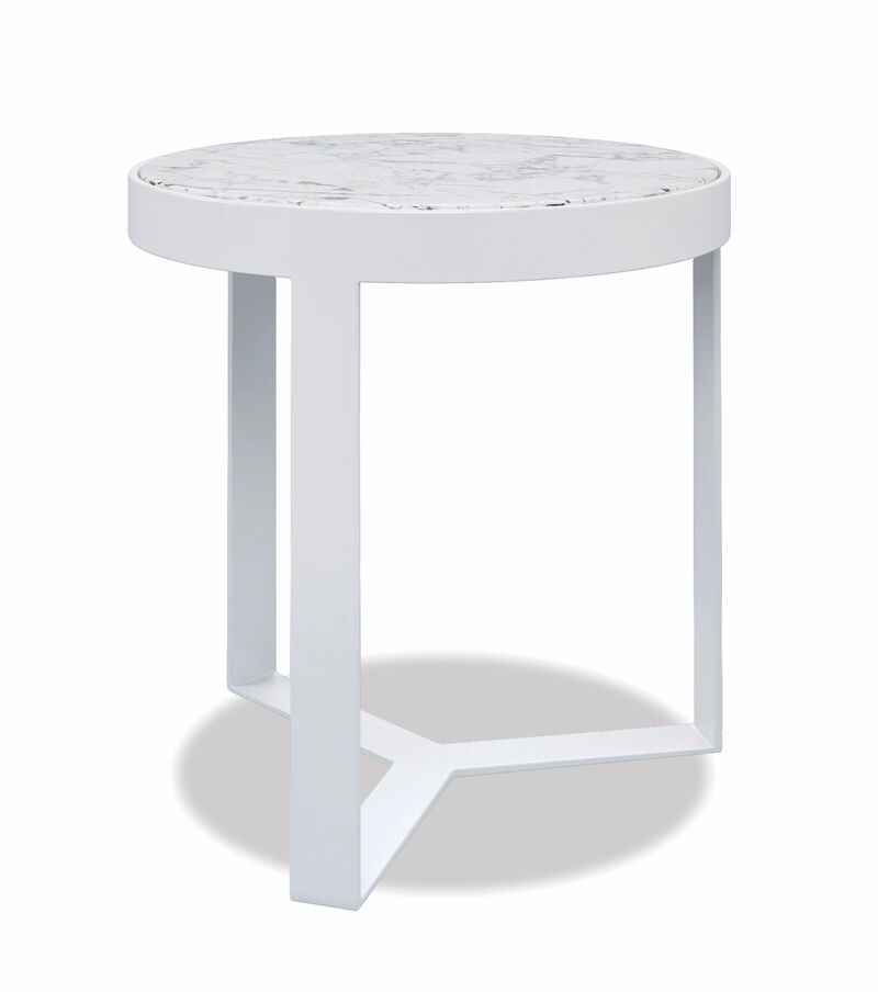 Contemporary 18" Round End Table, Frost Finish with Carrara Marble Top