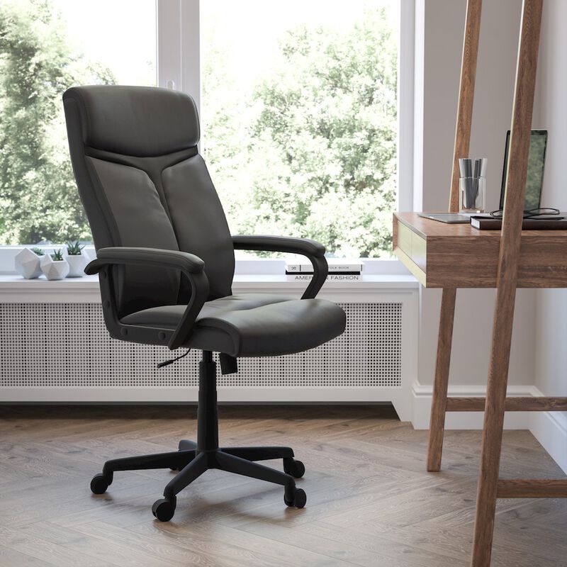 Raya High Back Black LeatherSoft Executive Swivel Office Chair with Slight Mesh Accent and Arms image number 6