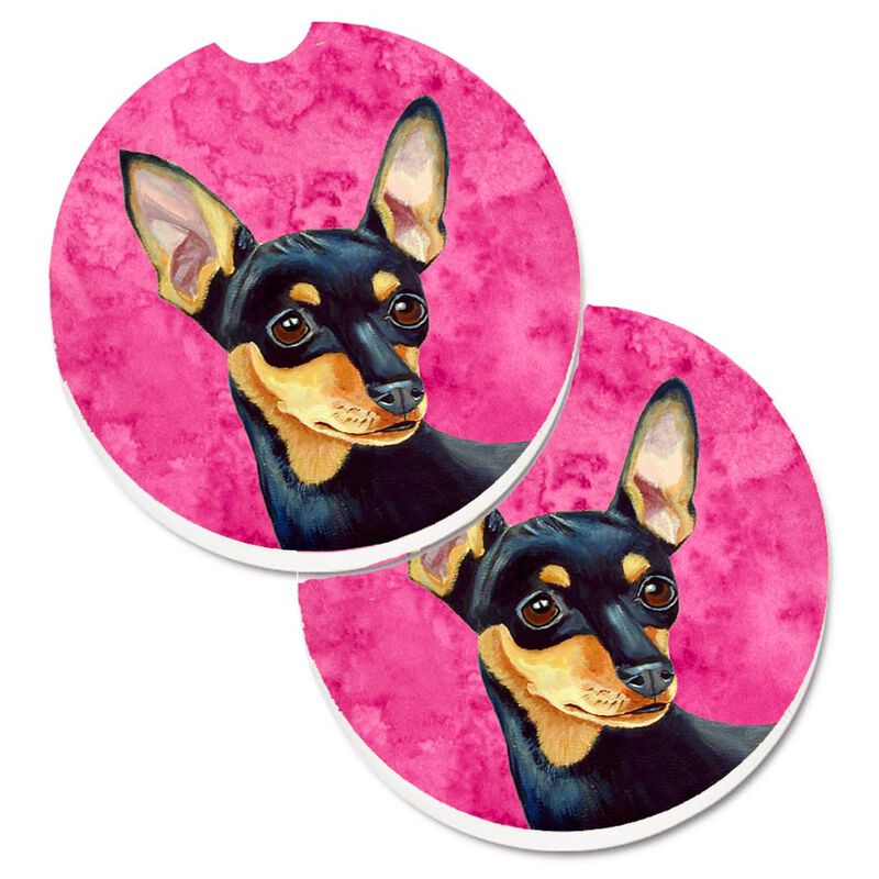 Caroline's Treasures Pink Min Pin Set of 2 Cup Holder Car Coasters LH9380PKCARC, 2.56, Multicolor image number 0