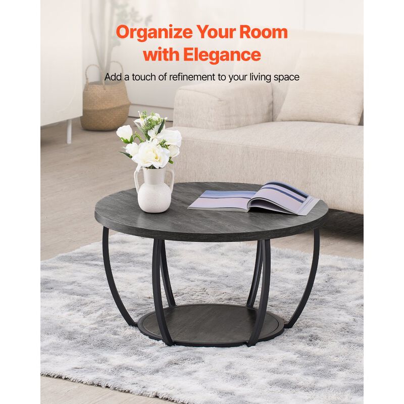 Modern Round Coffee Table with Open Storage Shelf for Living Room image number 4