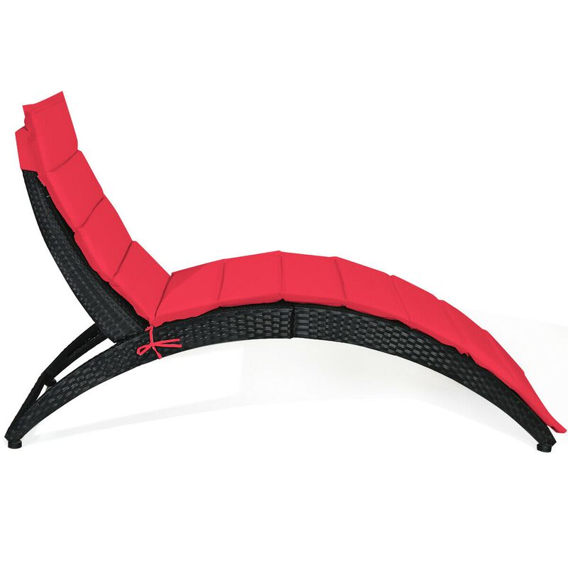 Folding Patio Rattan Lounge Cushioned Portable Chair