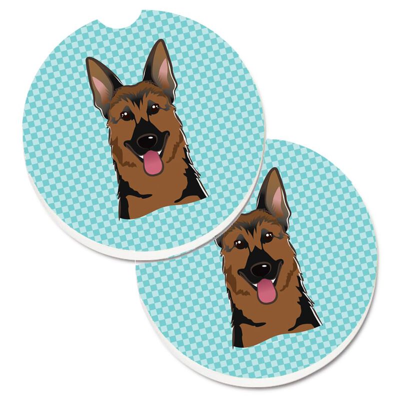 Caroline's Treasures Checkerboard Blue German Shepherd Set of 2 Cup Holder Car Coasters BB1149CARC, 2.56, Multicolor