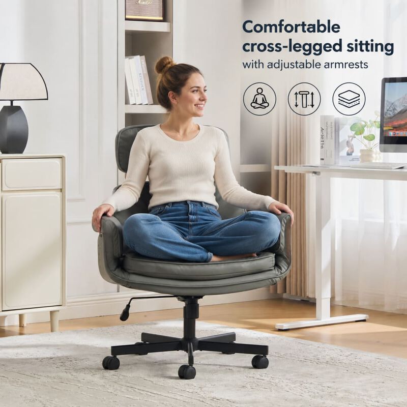 GOODSILO Cross-Legged Swivel Task Chair with Adjustable Armrests, Wheels, Removable Headrest for Home, Office, Makeup, Gaming Use image number 4