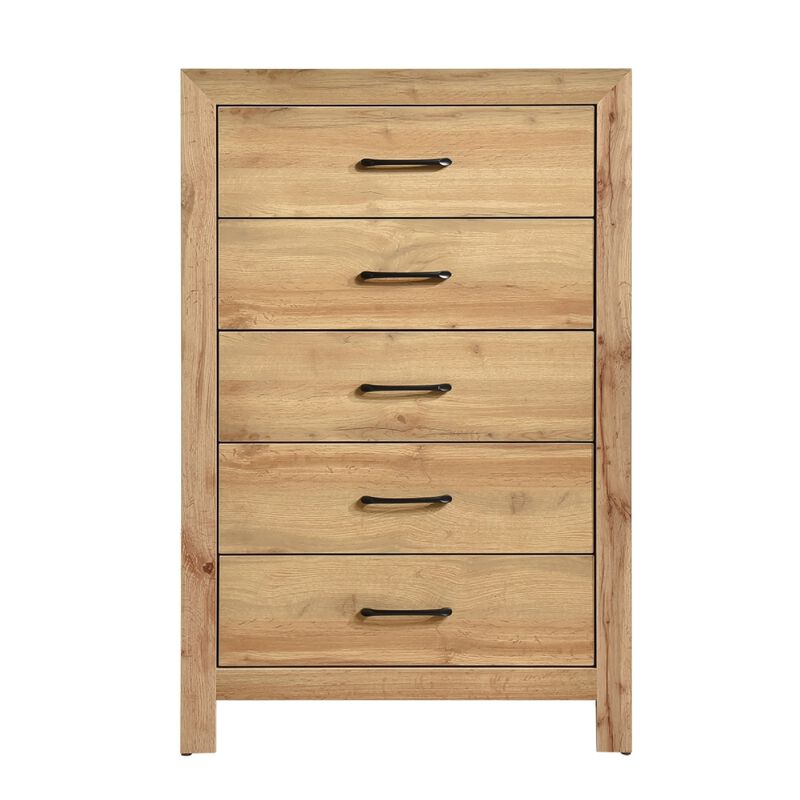 Eby Tall Dresser Chest, 5 Drawers, Black Nickel Handles, Natural Brown image number 2