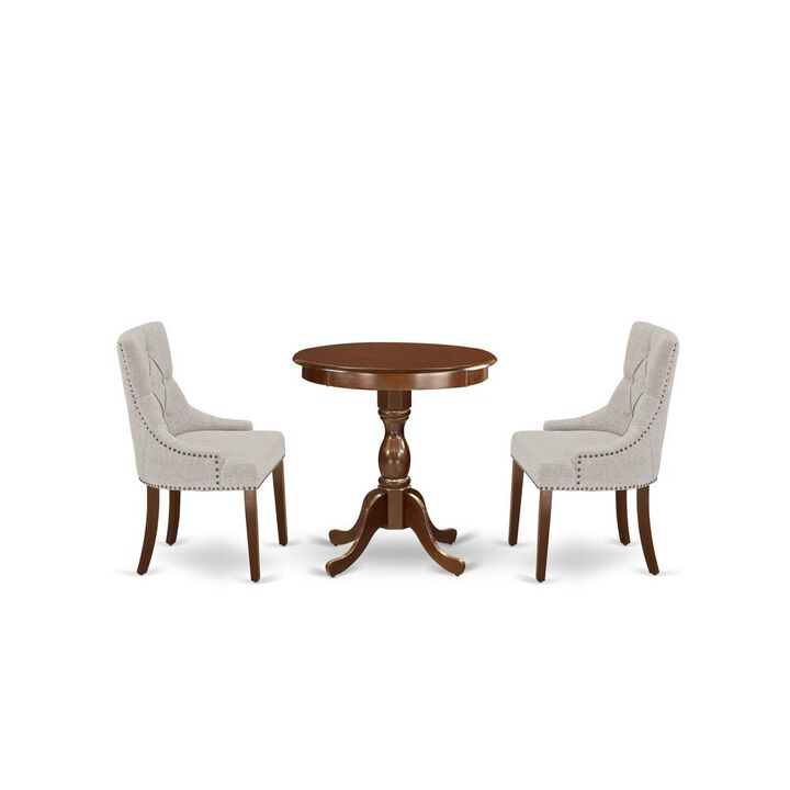 East West Furniture - ESFR3-MAH-05 - 3-Pc Dinette Table Set - 2 Dining Room Chairs and 1 Kitchen Dining Table (Mahogany Finish)