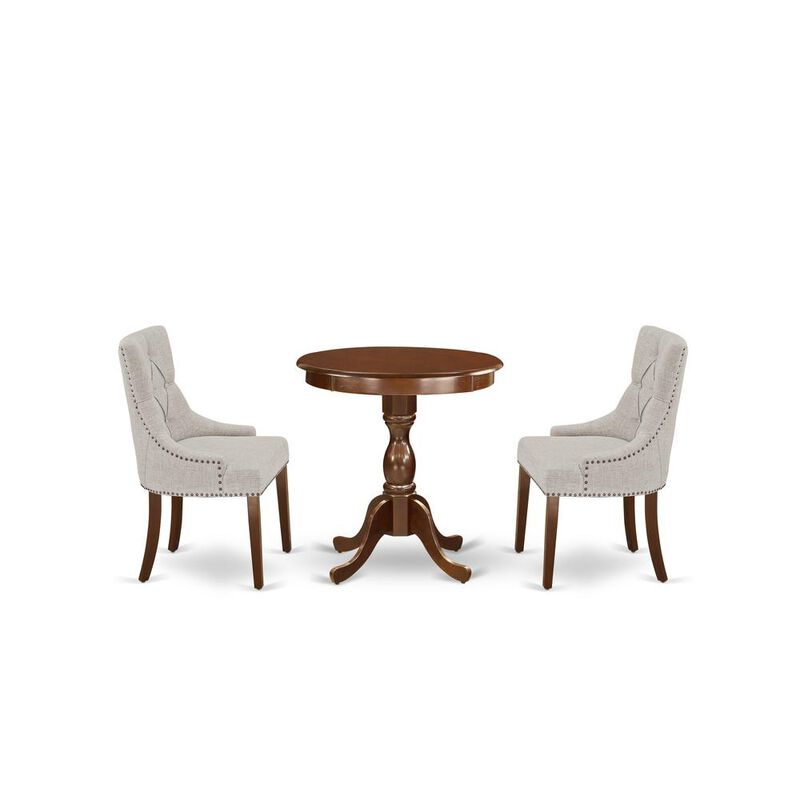 East West Furniture - ESFR3-MAH-05 - 3-Pc Dinette Table Set - 2 Dining Room Chairs and 1 Kitchen Dining Table (Mahogany Finish)
