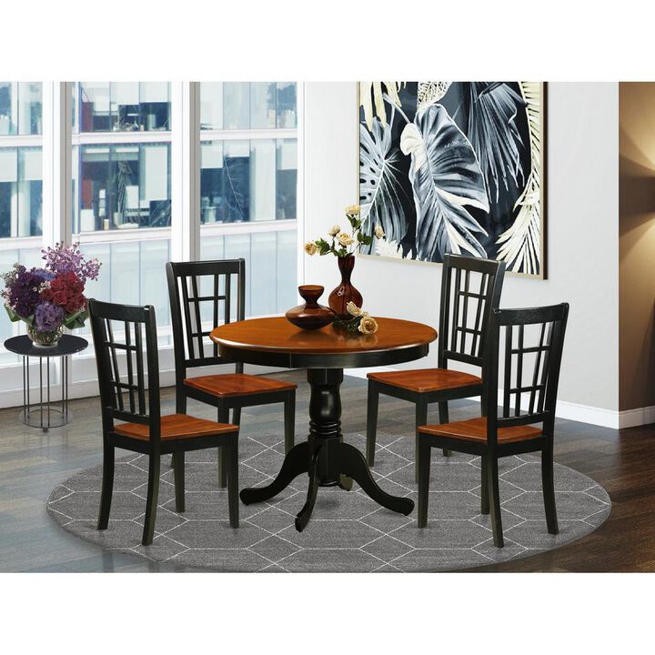 5 Pc Dining Table with 4 Wood Chairs in Black and Cherry
