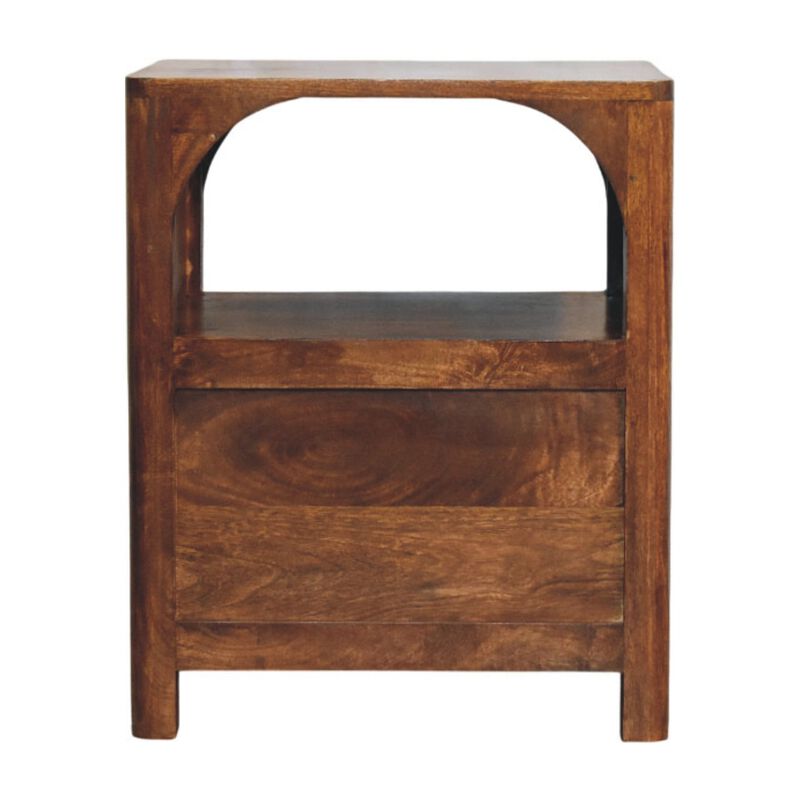 Artisan Furniture Solid Wood Arc Bedside Table, 1Drawer, 1 Open Shelf, Brown image number 7
