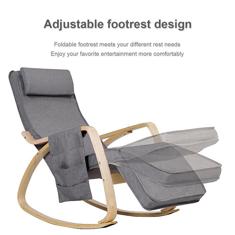 Comfortable Lounge Rocking Chair with Removable Cushion Cover and Side Pocket