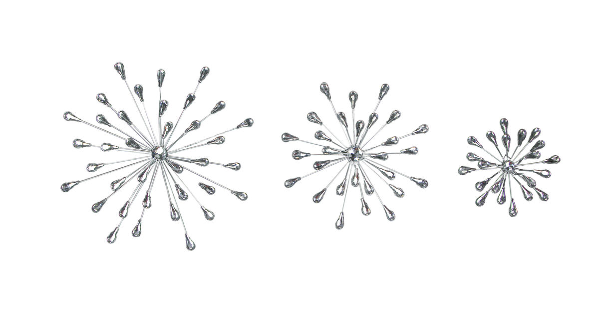 Set of 3 Metal Modern Art 3D Starburst Silver Wall Accents Home Decor Sculptures