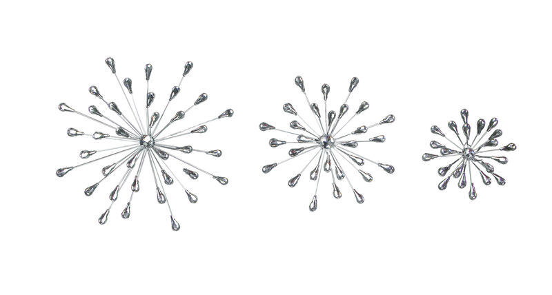 Set of 3 Metal Modern Art 3D Starburst Silver Wall Accents Home Decor Sculptures image number 0