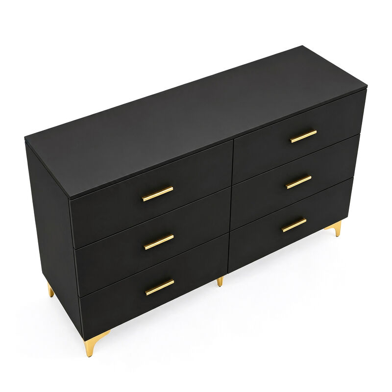 47" Black 6 Drawer Dresser with Gold Handles & Legs, Modern Glam Storage Cabinet image number 3