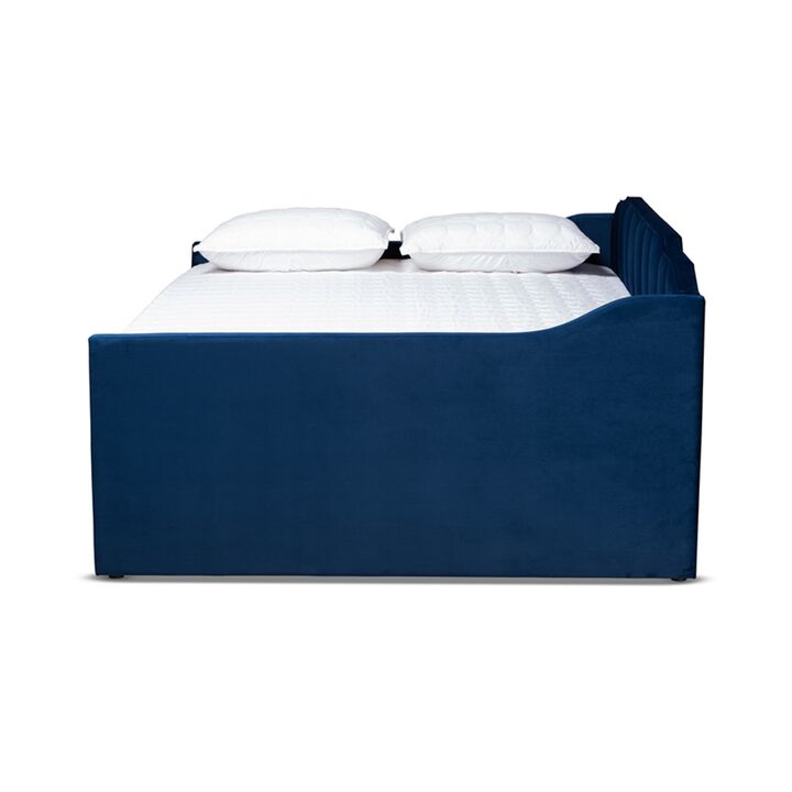 Baxton Studio Lennon Modern and Contemporary Navy Blue Velvet Fabric Upholstered Full Size Daybed with Trundle