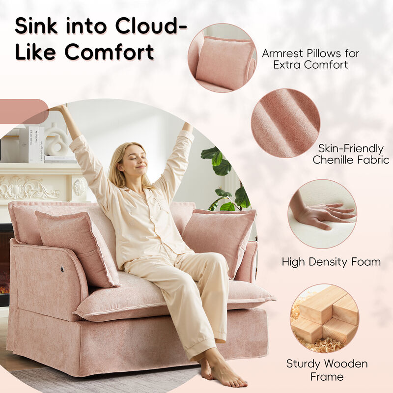 Merax Modern Chenille Upholstered Armchair with Integrated Charging Ports image number 4