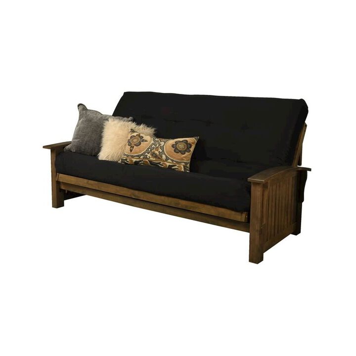 Washington Queen Frame-Rustic Walnut Finish-Suede Black Mattress