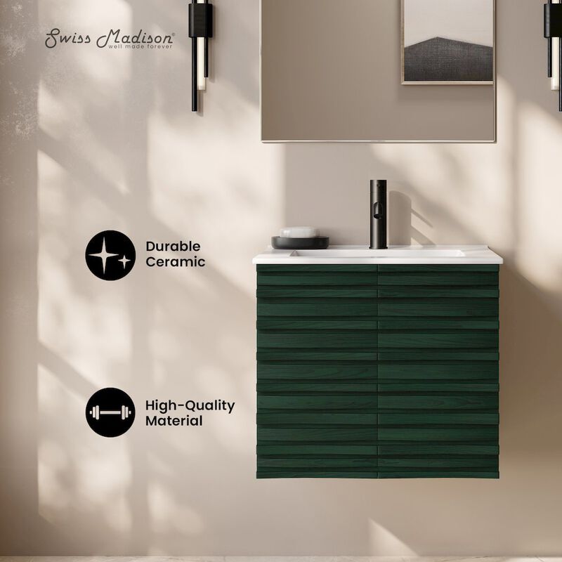 Cascade 24" Wall-Mounted Bathroom Vanity in Green Oak with Sink Top image number 1