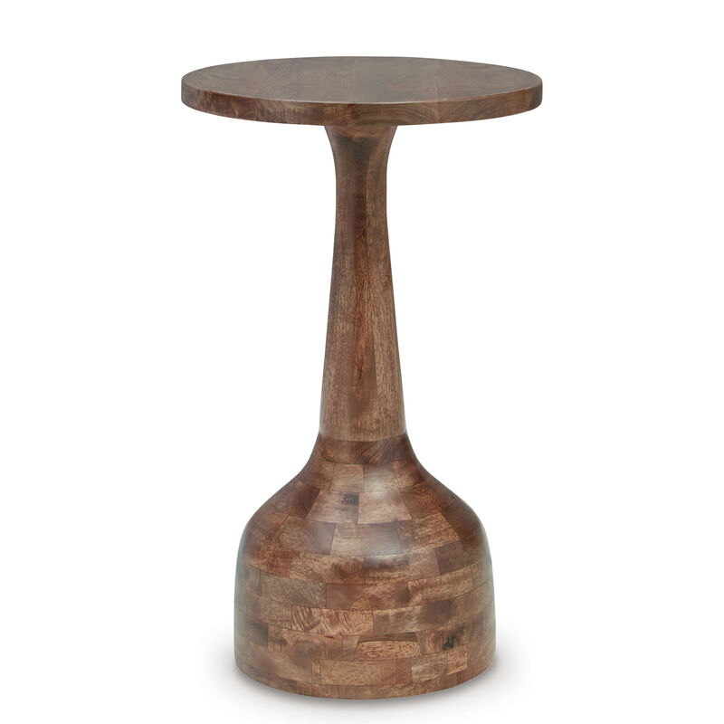 Accent Table, Solid Wood Turned Design, 14 Inch, Medium Brown Finish