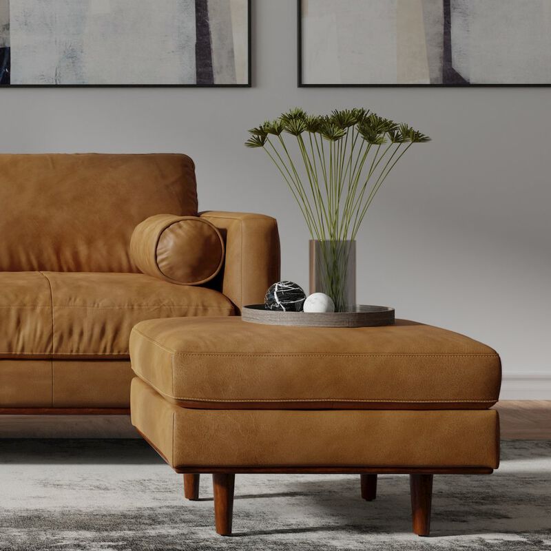 Simpli Home Morrison Ottoman In Genuine Leather