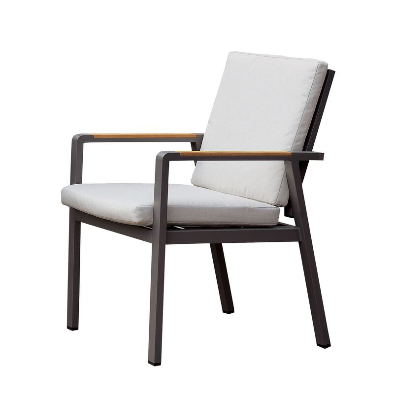 Aluminum Frame Arm Chair with Fabric Back and Seat Cushions, Gray-Benzara image number 1