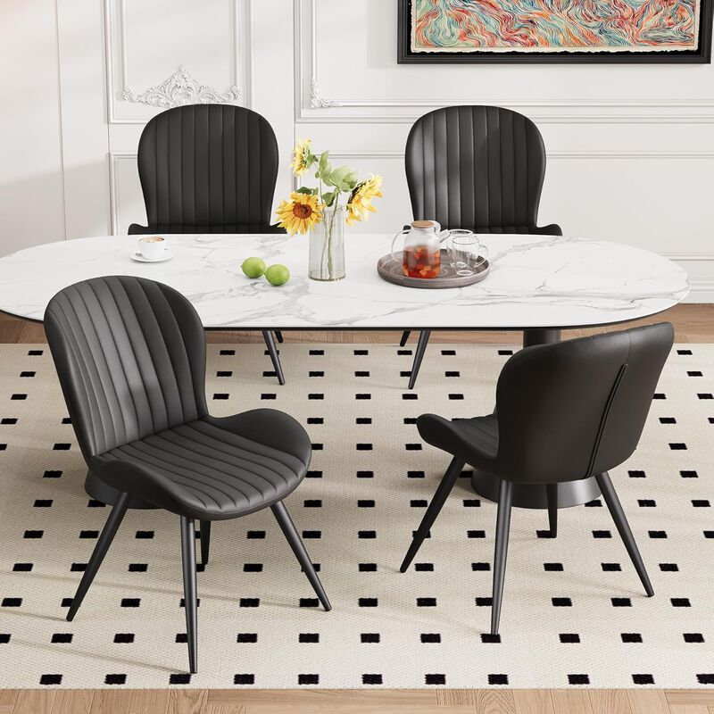 Modern Ribbed Upholstered Dining Chair Set of 4 image number 2