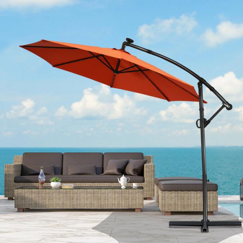 Hivvago 10 Feet 360&deg; Rotation Solar Powered LED Patio Offset Umbrella without Weight Base