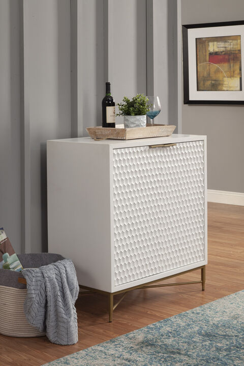 Honeycomb Design 2 Door Bar Cabinet with Metal Legs, White-Benzara