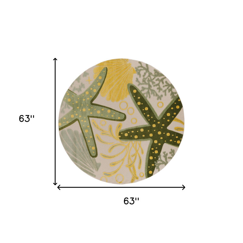 HomeRoots 5' Green Yellow Ivory And Dark Green Round Starfish Indoor Outdoor Area Rug image number 5