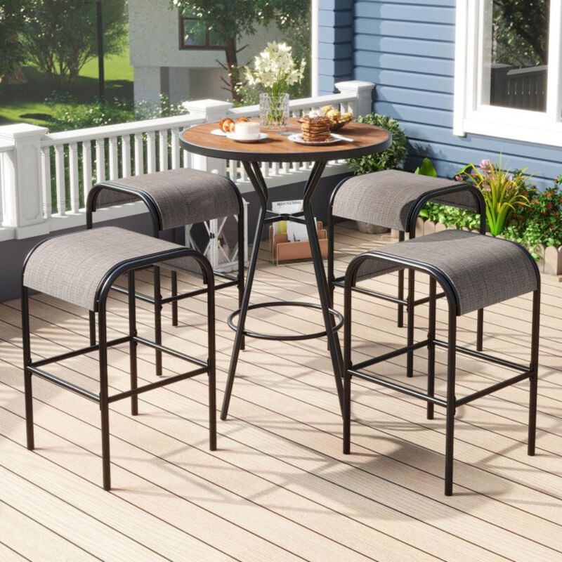 Hivvago 5 Pieces Outdoor Round Bar Table Set with 1.6 Inches Umbrella Hole