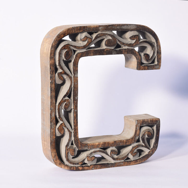 Vintage Gray Handmade Eco-Friendly "C" Alphabet Letter Block For Wall Mount & Table Top Décor