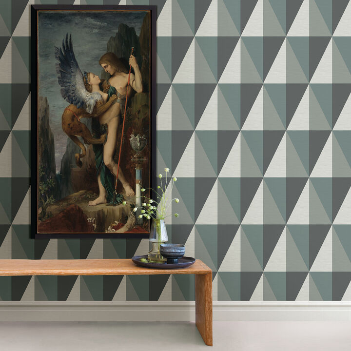 Aspect Teal Geometric Faux Grasscloth Wallpaper
