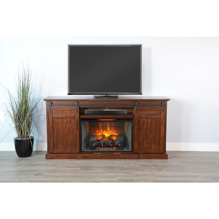 Sunny Designs 78 Barn Door Media Console with Electric Fireplace