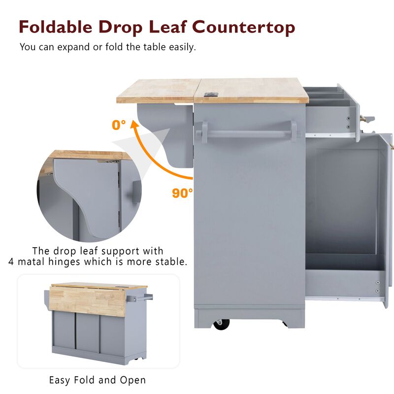 Merax Rolling Kitchen Cart with Trash Storage, Pull-Out Shelves, 3 Drawers, Drop Leaf Side Table image number 9