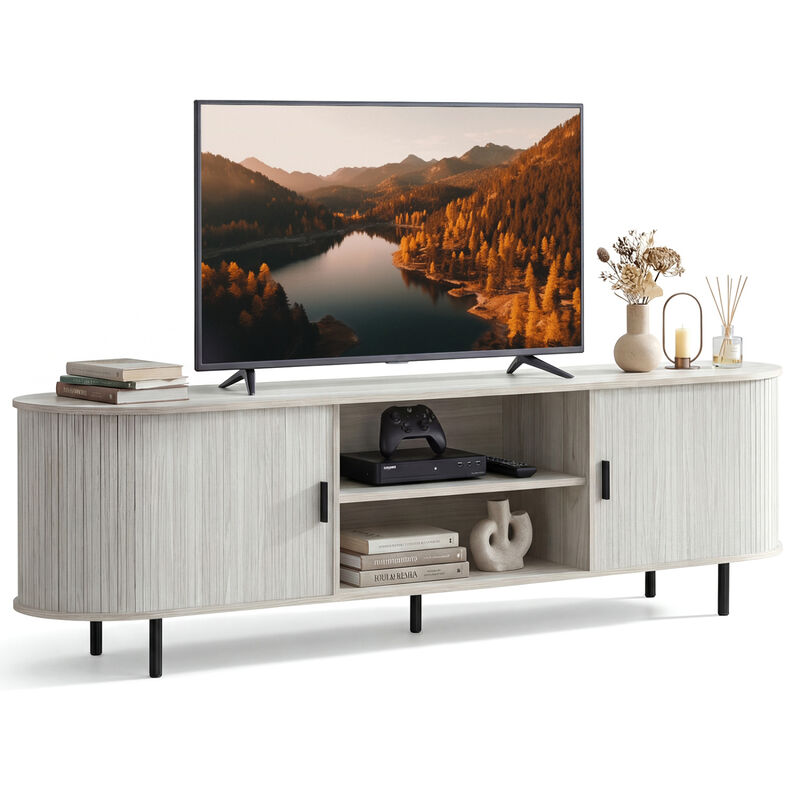 Modern Entertainment Center TV Stand with Fluted Sliding Doors image number 3