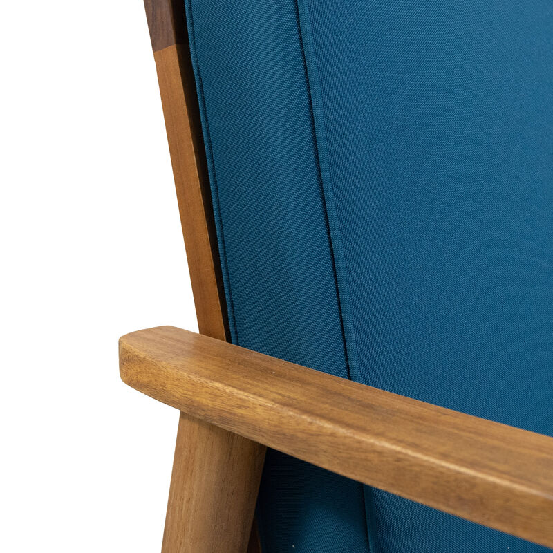 Merax 4-Piece Wood Outdoor Patio Conversation Seating Set with Dark Teal Cushions