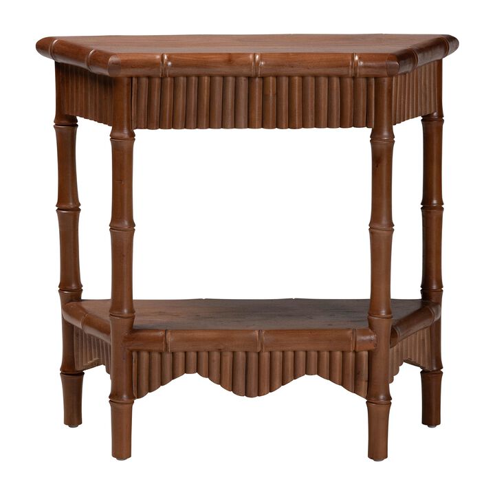 bali & pari Alessa Mahogany Wood Console Table - Fluted Wood Accent Table with Bamboo Motif and Two-Tier Display for Living Room, Entryway, or Hallway, 32 in.