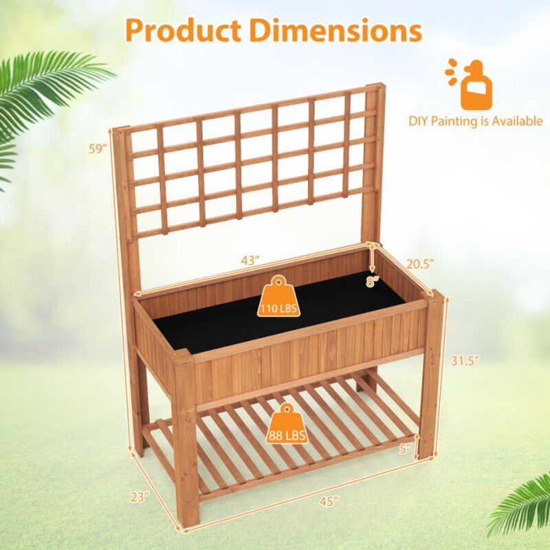 Hivvago Raised Garden Bed with Trellis Wooden Elevated Planter Box with Legs