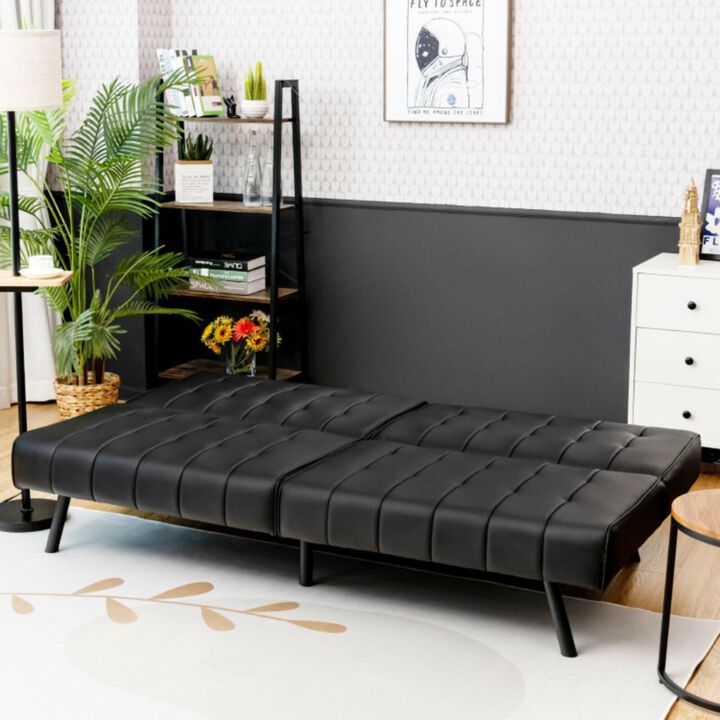 Futon Sofa Bed PU Leather Convertible Folding Couch Sleeper Lounge