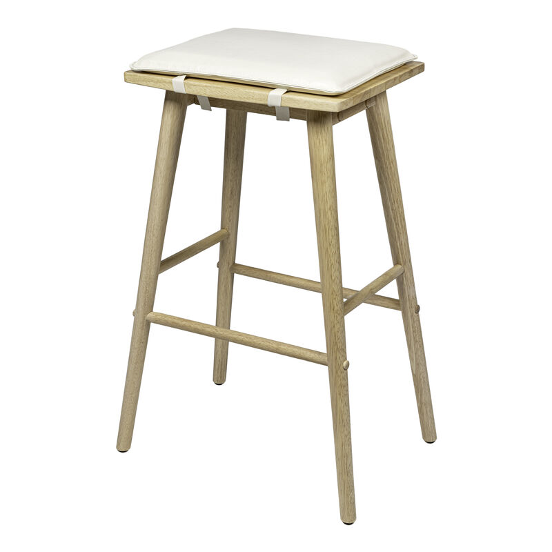 Peroni MidCentury Classic Saddle-Seat Solid Wood/Vegan Leather Backless Bar Stool with Removeable Cushion