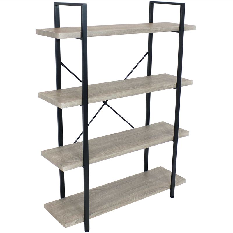 Sunnydaze 4-Tier Industrial Open-Shelf Bookshelf