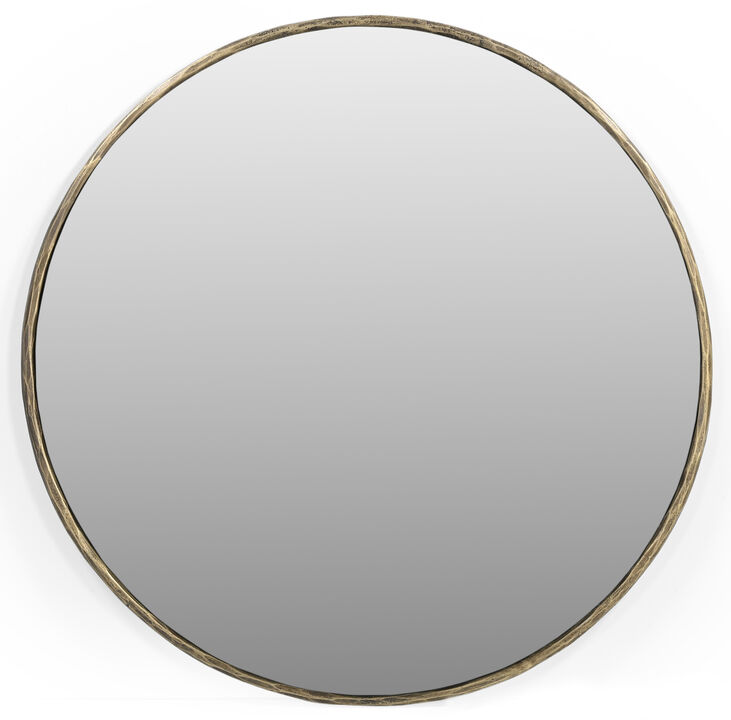 HomeRoots 36" Antiqued Brass Iron Round Framed Accent Mirror