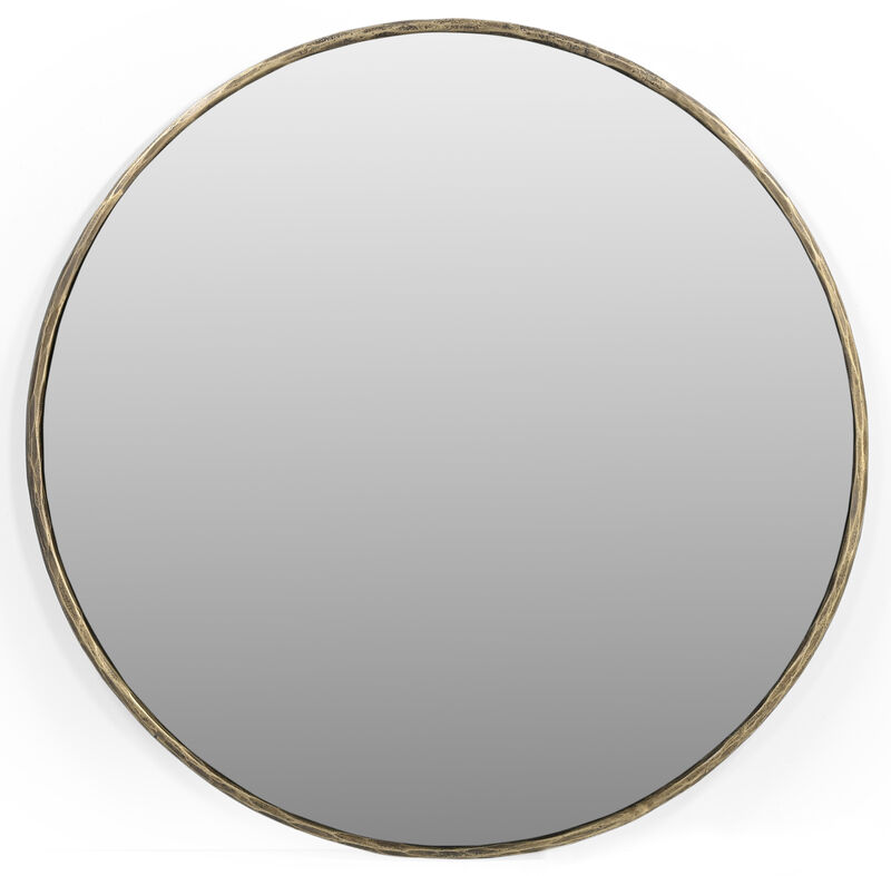 HomeRoots 36" Antiqued Brass Iron Round Framed Accent Mirror image number 0